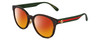 Profile View of Gucci GG0854SK Designer Polarized Sunglasses with Custom Cut Red Mirror Lenses in Shiny Dark Havana Tortoise Green Red Gold Ladies Panthos Full Rim Acetate 56 mm