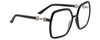 Profile View of Gucci GG0890S Designer Blue Light Blocking Eyeglasses in Shiny Black Gold Ladies Hexagonal Full Rim Acetate 55 mm