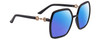 Profile View of Gucci GG0890S Designer Polarized Reading Sunglasses with Custom Cut Powered Blue Mirror Lenses in Shiny Black Gold Ladies Hexagonal Full Rim Acetate 55 mm