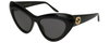 Profile View of Gucci GG0895S Women's Cat Eye Designer Sunglasses in Gloss Black Gold/Grey 54 mm