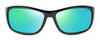 Profile View of Reptile Whiptail Designer Polarized Reading Sunglasses with Custom Cut Powered Green Mirror Lenses in Gloss Black Unisex Cat Eye Full Rim Acetate 64 mm