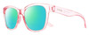 Profile View of Smith Optics Caper-35J Designer Polarized Reading Sunglasses with Custom Cut Powered Green Mirror Lenses in Crystal Blush Pink Ladies Panthos Full Rim Acetate 53 mm
