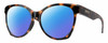Profile View of Smith Optics Fairground-086 Designer Polarized Sunglasses with Custom Cut Blue Mirror Lenses in Dark Tortoise Havana Brown Amber Ladies Round Full Rim Acetate 55 mm