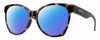 Profile View of Smith Optics Fairground-086 Designer Polarized Reading Sunglasses with Custom Cut Powered Blue Mirror Lenses in Dark Tortoise Havana Brown Amber Ladies Round Full Rim Acetate 55 mm