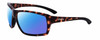 Profile View of Smith Optics Hookshot-086 Designer Polarized Sunglasses with Custom Cut Blue Mirror Lenses in Gloss Tortoise Havana Brown Satin Black Unisex Rectangular Full Rim Acetate 62 mm