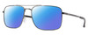 Profile View of Smith Optics Outcome-KJ1 Designer Polarized Sunglasses with Custom Cut Blue Mirror Lenses in Shiny Gunmetal Black Mens Pilot Full Rim Metal 59 mm