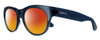 Profile View of Smith Optics Sophisticate-OXZ/TE Designer Polarized Sunglasses with Custom Cut Red Mirror Lenses in Crystal Denim Blue Ladies Round Full Rim Acetate 54 mm