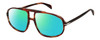 Profile View of David Beckham DB1000S Designer Polarized Reading Sunglasses with Custom Cut Powered Green Mirror Lenses in Red Brown Havana Tortoise Unisex Pilot Full Rim Acetate 59 mm
