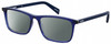 Profile View of Levi's Seasonal LV1004 Designer Polarized Sunglasses with Custom Cut Smoke Grey Lenses in Crystal Royal Blue Unisex Rectangular Full Rim Acetate 53 mm