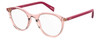 Profile View of Levi's Seasonal LV1005 Designer Progressive Lens Blue Light Blocking Eyeglasses in Crystal Pink Plum Purple Ladies Round Full Rim Acetate 50 mm