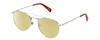 Profile View of Levi's Seasonal LV1006 Designer Polarized Reading Sunglasses with Custom Cut Powered Sun Flower Yellow Lenses in Palladium Silver Red Unisex Pilot Full Rim Stainless Steel 52 mm