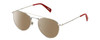 Profile View of Levi's Seasonal LV1006 Designer Polarized Reading Sunglasses with Custom Cut Powered Amber Brown Lenses in Palladium Silver Red Unisex Pilot Full Rim Stainless Steel 52 mm