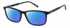 Profile View of Levi's Seasonal LV1018 Designer Polarized Reading Sunglasses with Custom Cut Powered Blue Mirror Lenses in Gloss Black Unisex Rectangular Full Rim Acetate 55 mm