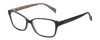 Profile View of Lulu Guinness LR76 Designer Blue Light Blocking Eyeglasses in Gloss Black Floral Ladies Rectangular Full Rim Acetate 53 mm