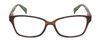 Front View of Lulu Guinness LR76 Designer Single Vision Prescription Rx Eyeglasses in Brown Crystal Green Pink Floral Ladies Rectangular Full Rim Acetate 53 mm