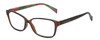 Profile View of Lulu Guinness LR76 Designer Blue Light Blocking Eyeglasses in Brown Crystal Green Pink Floral Ladies Rectangular Full Rim Acetate 53 mm