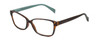 Profile View of Lulu Guinness LR80 Designer Bi-Focal Prescription Rx Eyeglasses in Tortoise Havana Brown Gold Turquoise Blue Ladies Cat Eye Full Rim Acetate 53 mm