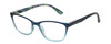 Profile View of Lulu Guinness LR84 Designer Blue Light Blocking Eyeglasses in Navy Blue Crystal Fade Floral Ladies Cat Eye Full Rim Acetate 53 mm