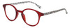 Profile View of Elle EL15557R Designer Progressive Lens Blue Light Blocking Eyeglasses in Crystal Red Modern Art White Black Ladies Panthos Full Rim Acetate 49 mm