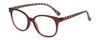 Profile View of Elle EL15576R Designer Progressive Lens Blue Light Blocking Eyeglasses in Crystal Berry Red Pink White Squares Ladies Round Full Rim Acetate 50 mm