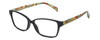 Profile View of Isaac Mizrahi IM31324R Designer Blue Light Blocking Eyeglasses in Gloss Black Floral Green Yellow Red Ladies Cat Eye Full Rim Acetate 52 mm