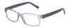 Profile View of Elle Womens Designer Reading Glasses in Crystal Blue Modern Art Pink Purple 55mm