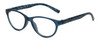 Profile View of Elle Womens Oval Designer Reading Glasses in Crystal Blue Logo Black White 51 mm