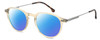 Profile View of Carrera CA-1119 Designer Polarized Sunglasses with Custom Cut Blue Mirror Lenses in Champagne Crystal Gold Silver Unisex Round Full Rim Acetate 49 mm