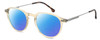 Profile View of Carrera CA-1119 Designer Polarized Reading Sunglasses with Custom Cut Powered Blue Mirror Lenses in Champagne Crystal Gold Silver Unisex Round Full Rim Acetate 49 mm
