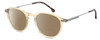 Profile View of Carrera CA-1119 Designer Polarized Reading Sunglasses with Custom Cut Powered Amber Brown Lenses in Champagne Crystal Gold Silver Unisex Round Full Rim Acetate 49 mm