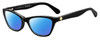 Profile View of Kate Spade ALAYSHA Designer Polarized Reading Sunglasses with Custom Cut Powered Blue Mirror Lenses in Gloss Black White Polka Dot Ladies Cat Eye Full Rim Acetate 51 mm