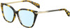Profile View of Rag&Bone 3005 Designer Blue Light Blocking Eyeglasses in Tortoise Havana Yellow Brown Gold Ladies Cat Eye Full Rim Acetate 53 mm