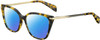 Profile View of Rag&Bone 3005 Designer Polarized Reading Sunglasses with Custom Cut Powered Blue Mirror Lenses in Tortoise Havana Yellow Brown Gold Ladies Cat Eye Full Rim Acetate 53 mm