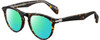 Profile View of Rag&Bone 7003 Designer Polarized Reading Sunglasses with Custom Cut Powered Green Mirror Lenses in Gloss Tortoise Havana Brown Gunmetal Unisex Panthos Full Rim Acetate 51 mm