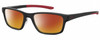 Profile View of Under Armour UA-5000/G Designer Polarized Sunglasses with Custom Cut Red Mirror Lenses in Gloss Black Coral Red Mens Rectangle Full Rim Acetate 55 mm