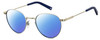 Profile View of Polaroid 2082/S/X Designer Polarized Sunglasses with Custom Cut Blue Mirror Lenses in Light Gold Navy Blue Unisex Panthos Full Rim Metal 49 mm