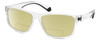 Profile View of Polaroid 2121/S Designer Polarized Reading Sunglasses with Custom Cut Powered Sun Flower Yellow Lenses in Clear Crystal Black Unisex Rectangular Full Rim Acetate 58 mm