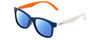 Profile View of Polaroid Kids 8001/S Designer Polarized Sunglasses with Custom Cut Blue Mirror Lenses in Sapphire Blue White Neon Orange Unisex Panthos Full Rim Acetate 48 mm