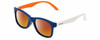Profile View of Polaroid Kids 8001/S Designer Polarized Sunglasses with Custom Cut Red Mirror Lenses in Sapphire Blue White Neon Orange Unisex Panthos Full Rim Acetate 48 mm