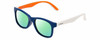 Profile View of Polaroid Kids 8001/S Designer Polarized Reading Sunglasses with Custom Cut Powered Green Mirror Lenses in Sapphire Blue White Neon Orange Unisex Panthos Full Rim Acetate 48 mm