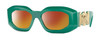 Profile View of Versace VE4425U Designer Polarized Sunglasses with Custom Cut Red Mirror Lenses in Emerald Green Gold Unisex Oval Full Rim Acetate 54 mm