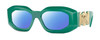 Profile View of Versace VE4425U Designer Polarized Sunglasses with Custom Cut Blue Mirror Lenses in Emerald Green Gold Unisex Oval Full Rim Acetate 54 mm