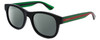 Profile View of GUCCI GG0003SN-006 Designer Polarized Sunglasses with Custom Cut Smoke Grey Lenses in Gloss Black Green Crystal Red Unisex Panthos Full Rim Acetate 52 mm