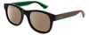 Profile View of GUCCI GG0003SN-006 Designer Polarized Reading Sunglasses with Custom Cut Powered Amber Brown Lenses in Gloss Black Green Crystal Red Unisex Panthos Full Rim Acetate 52 mm