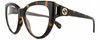 Profile View of GUCCI GG0877S-002 Designer Progressive Lens Blue Light Blocking Eyeglasses in Dark Brown Havana Tortoise Gold Ladies Cat Eye Full Rim Acetate 56 mm