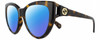 Profile View of GUCCI GG0877S-002 Designer Polarized Sunglasses with Custom Cut Blue Mirror Lenses in Dark Brown Havana Tortoise Gold Ladies Cat Eye Full Rim Acetate 56 mm