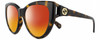 Profile View of GUCCI GG0877S-002 Designer Polarized Sunglasses with Custom Cut Red Mirror Lenses in Dark Brown Havana Tortoise Gold Ladies Cat Eye Full Rim Acetate 56 mm