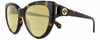Profile View of GUCCI GG0877S-002 Designer Polarized Reading Sunglasses with Custom Cut Powered Sun Flower Yellow Lenses in Dark Brown Havana Tortoise Gold Ladies Cat Eye Full Rim Acetate 56 mm