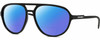 Profile View of Dolce&Gabbana DG6150 Designer Polarized Reading Sunglasses with Custom Cut Powered Blue Mirror Lenses in Matte Black Mens Pilot Full Rim Acetate 60 mm