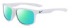 Profile View of NIKE Essent-Chaser-103 Designer Polarized Reading Sunglasses with Custom Cut Powered Green Mirror Lenses in Gloss White Metallic Green Unisex Square Full Rim Acetate 59 mm